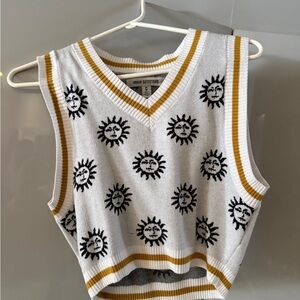Urban Outfitters White and Yellow Sun Pattern Vest